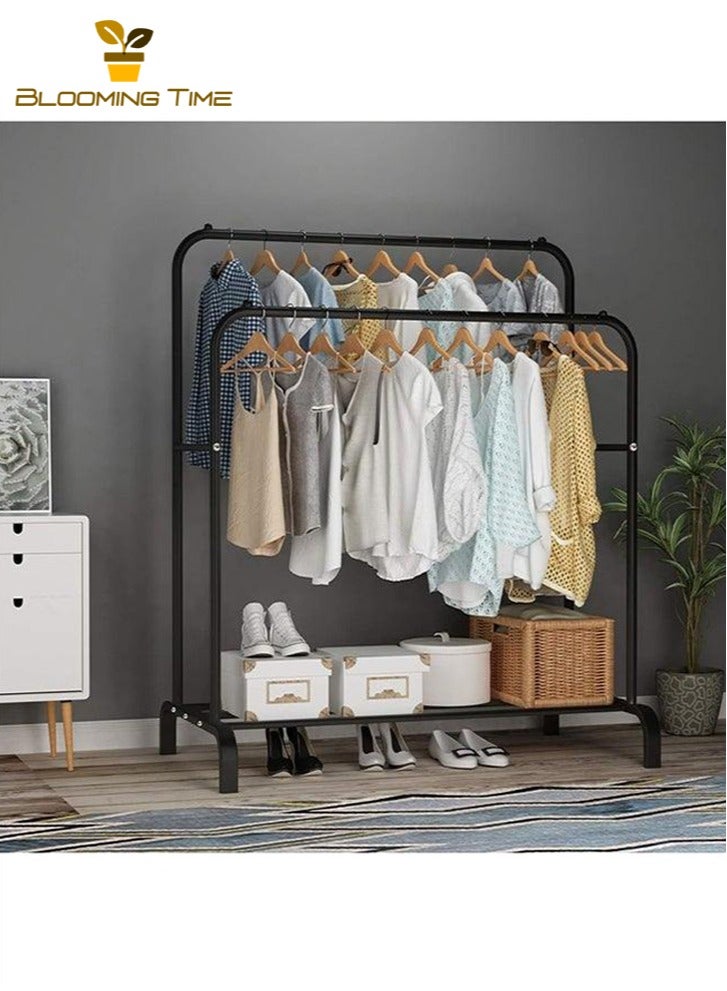 بلومنغ تايم شماعات مستقلة مزدوجة القطب شماعات غرفة نوم متعددة الوظائف ، هيكل معدني ، متانة قوية وقدرة تحمل ، ليس من السهل الصدأ ، مجهزة بمقبس غير قابل للانزلاق ، ملابس ثابتة ، سهلة التركيب ، التجميع ، سهلة التنظيف أسود 110 * 54 * 150 سم - Image 1