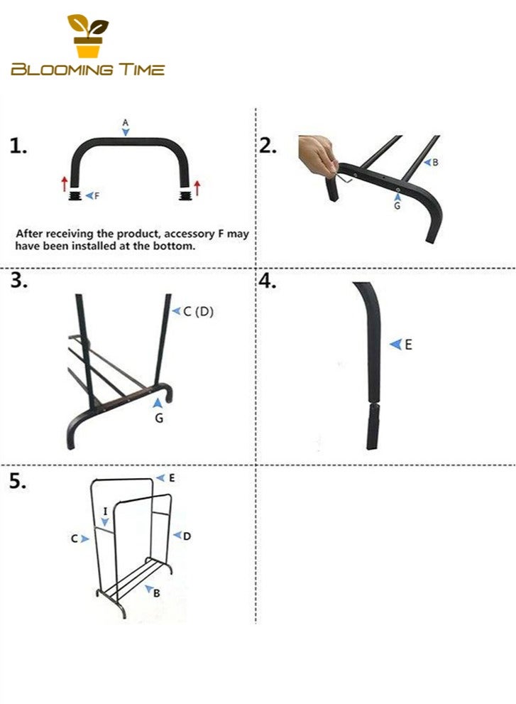 بلومنغ تايم شماعات مستقلة مزدوجة القطب شماعات غرفة نوم متعددة الوظائف ، هيكل معدني ، متانة قوية وقدرة تحمل ، ليس من السهل الصدأ ، مجهزة بمقبس غير قابل للانزلاق ، ملابس ثابتة ، سهلة التركيب ، التجميع ، سهلة التنظيف أسود 110 * 54 * 150 سم - Image 5
