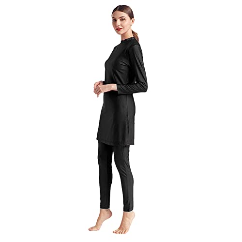 ODIZLI Women Modest Muslim Swimsuits Islamic Arabic Swimwear Burkini Tankini Sets Womens Long Sleeve Top Pants with Hijab Swim Cap Wetsuit 3 Piece Rashguard Surfing Beachwear Bathing Suits Black S - Image 3