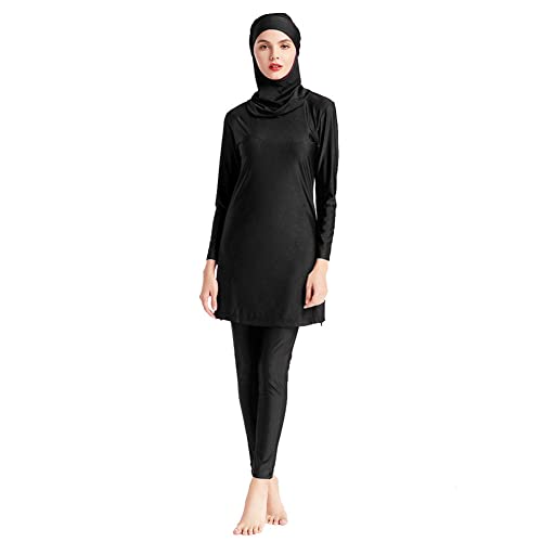ODIZLI Women Modest Muslim Swimsuits Islamic Arabic Swimwear Burkini Tankini Sets Womens Long Sleeve Top Pants with Hijab Swim Cap Wetsuit 3 Piece Rashguard Surfing Beachwear Bathing Suits Black S - Image 1