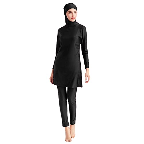 ODIZLI Women Modest Muslim Swimsuits Islamic Arabic Swimwear Burkini Tankini Sets Womens Long Sleeve Top Pants with Hijab Swim Cap Wetsuit 3 Piece Rashguard Surfing Beachwear Bathing Suits Black S - Image 2