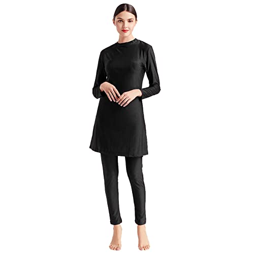ODIZLI Women Modest Muslim Swimsuits Islamic Arabic Swimwear Burkini Tankini Sets Womens Long Sleeve Top Pants with Hijab Swim Cap Wetsuit 3 Piece Rashguard Surfing Beachwear Bathing Suits Black S - Image 4
