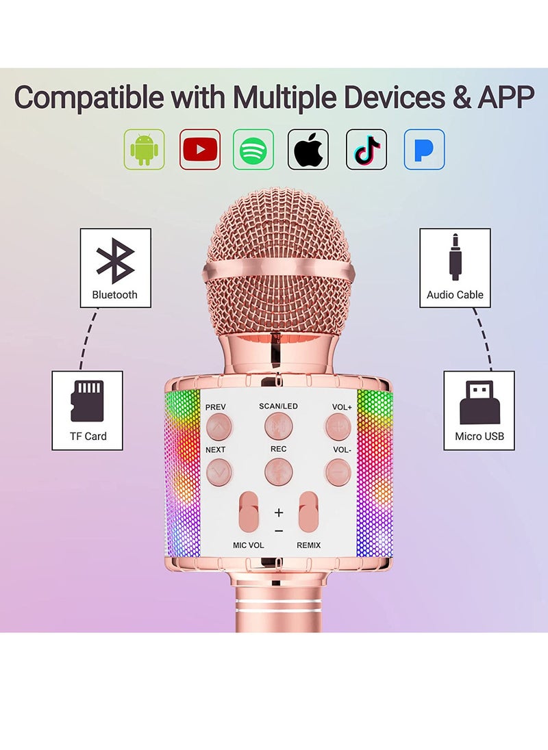 MissTiara - Karaoke Wireless Microphone, 4 in 1 Handheld Bluetooth Microphones Speaker Karaoke Machine with Dancing LED Lights, Home KTV Player Compatible with Android & iOS Devices for Party/Kids Singing - Image 1