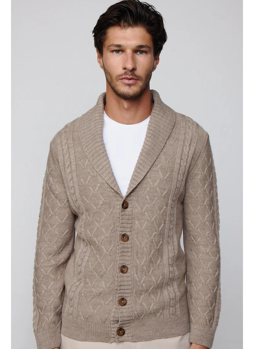 Tudors Slim Fit Slim Fit Patterned Soft Textured Buttoned Brown Men's Cardigan