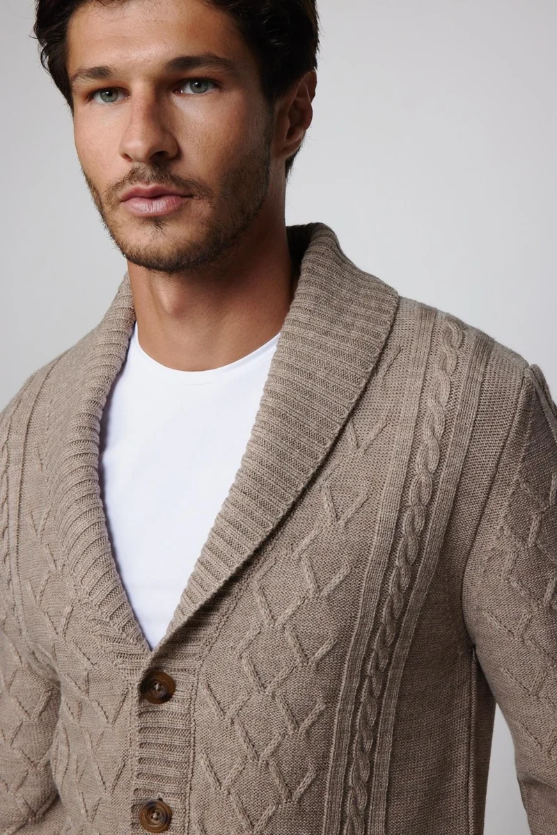 تودورس Slim Fit Slim Fit Patterned Soft Textured Buttoned Brown Men's Cardigan