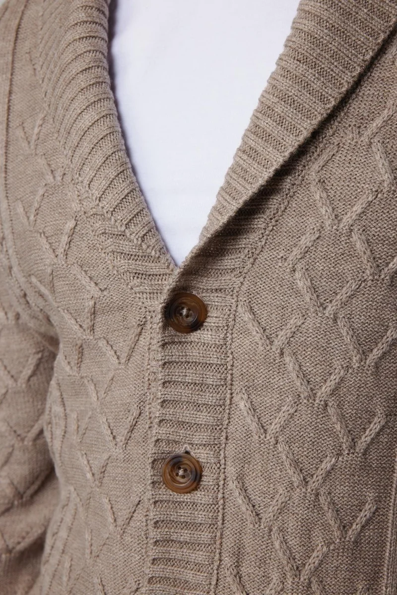 تودورس Slim Fit Slim Fit Patterned Soft Textured Buttoned Brown Men's Cardigan