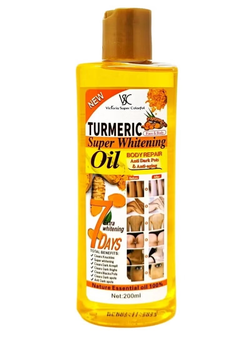 VSC Turmeric Whitening Oil, Turmeric Massage Oil for Skin, Turmeric Oil for Face & Body, Natural Moisturizing Nourishing Face & Body Oil for All Skin Types 200ml - Image 1