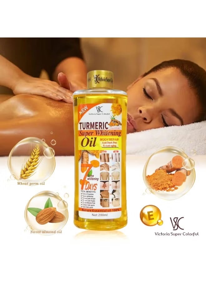 VSC Turmeric Whitening Oil, Turmeric Massage Oil for Skin, Turmeric Oil for Face & Body, Natural Moisturizing Nourishing Face & Body Oil for All Skin Types 200ml - Image 2