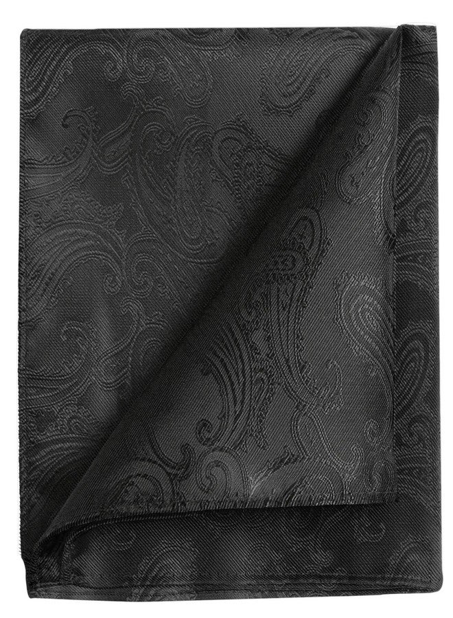 KissTies Mens 12'' Black Paisley Pocket Square Hanky Handkerchief - Image 1