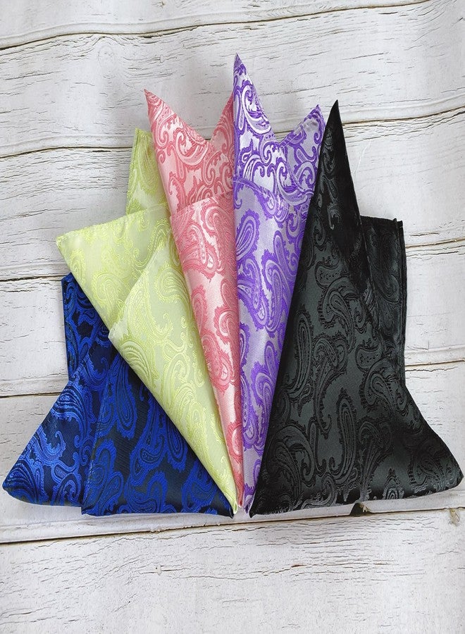 KissTies Mens 12'' Black Paisley Pocket Square Hanky Handkerchief - Image 3