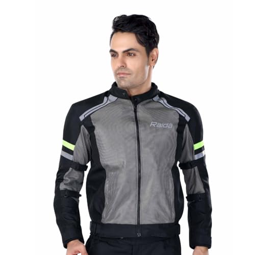 Raida Tourer Motorcycle Jacket | Level 2 Armors | Lightweight | Abrasion resistance Fabric (IN, Alpha, M, Regular, Grey/Hiviz) - Image 1