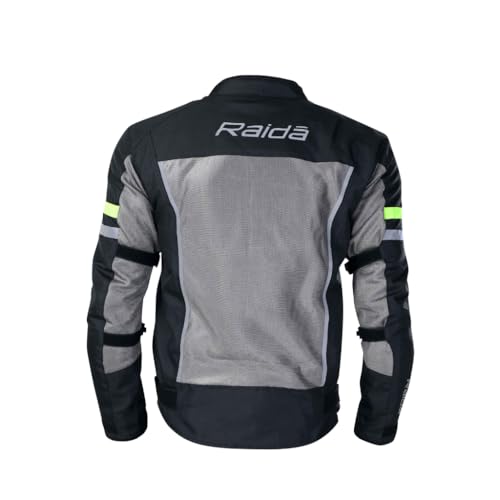 Raida Tourer Motorcycle Jacket | Level 2 Armors | Lightweight | Abrasion resistance Fabric (IN, Alpha, M, Regular, Grey/Hiviz) - Image 3
