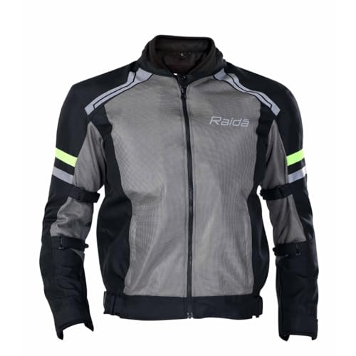 Raida Tourer Motorcycle Jacket | Level 2 Armors | Lightweight | Abrasion resistance Fabric (IN, Alpha, M, Regular, Grey/Hiviz) - Image 2