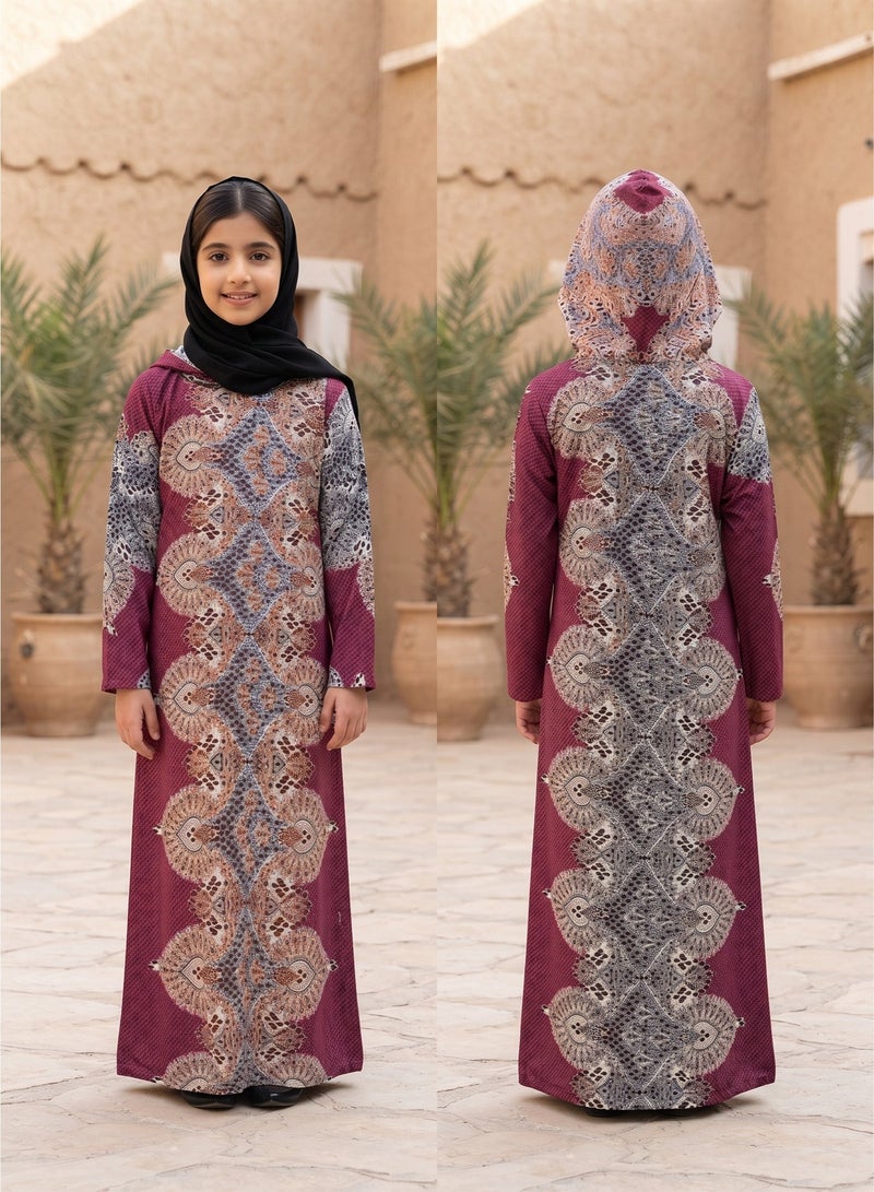 Kids Girls Prayer Esdall / Abaya Size 12 Patterned with Matching Sleeves and Hood - Islamic Prayer Dress - Image 1