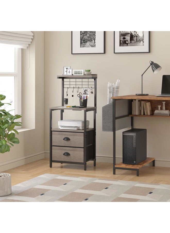 sthmec Tall Nightstands with Charging Station, LED Night Stand Bedsides with 2 Fabric Drawers,Hooks,USB Port and Storage Shelves,Tall End Table Dresser for Livingroom,Bedroom,Office, Grey - Image 5