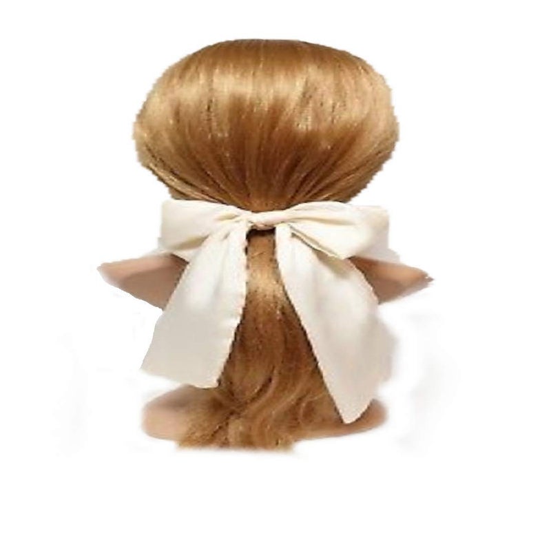 IBDA Glossy Premium Bow Knotted Scrunchies Handmade with Bobble Tie Head Accessories Long Silk Hair Ties Pink Black CreamWhite Adjustable Size Pack of 3 - Image 3
