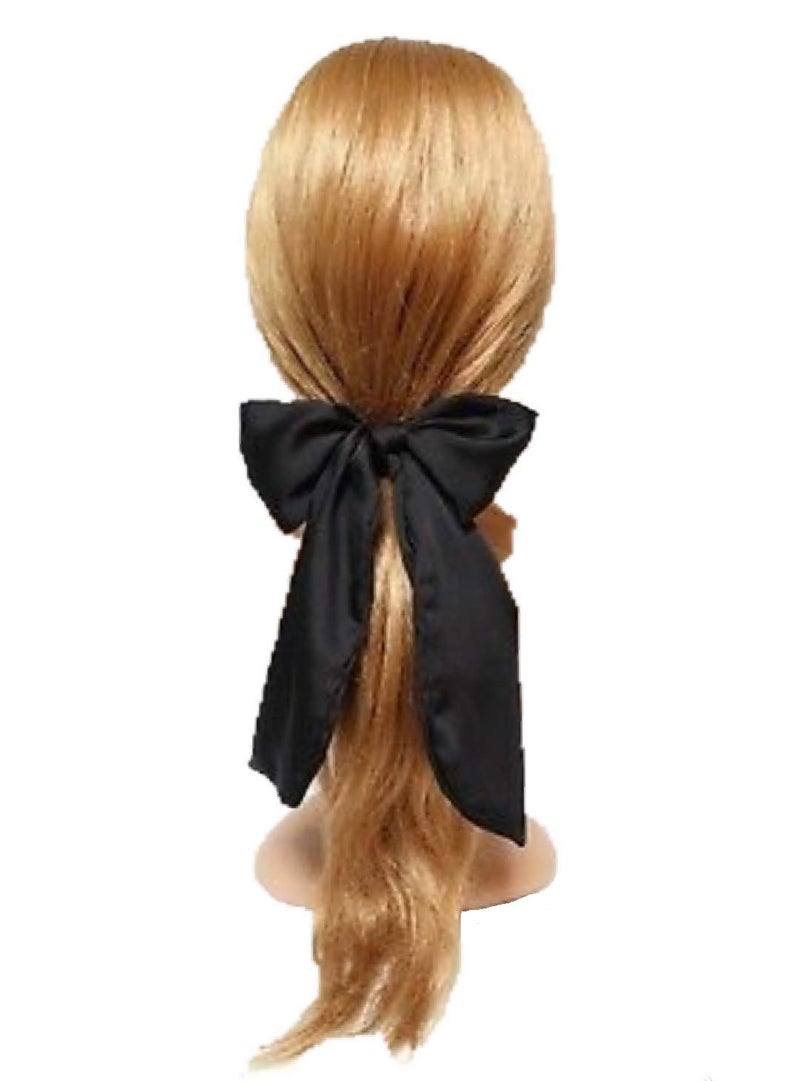 IBDA Glossy Premium Bow Knotted Scrunchies Handmade with Bobble Tie Head Accessories Long Silk Hair Ties Pink Black CreamWhite Adjustable Size Pack of 3 - Image 2
