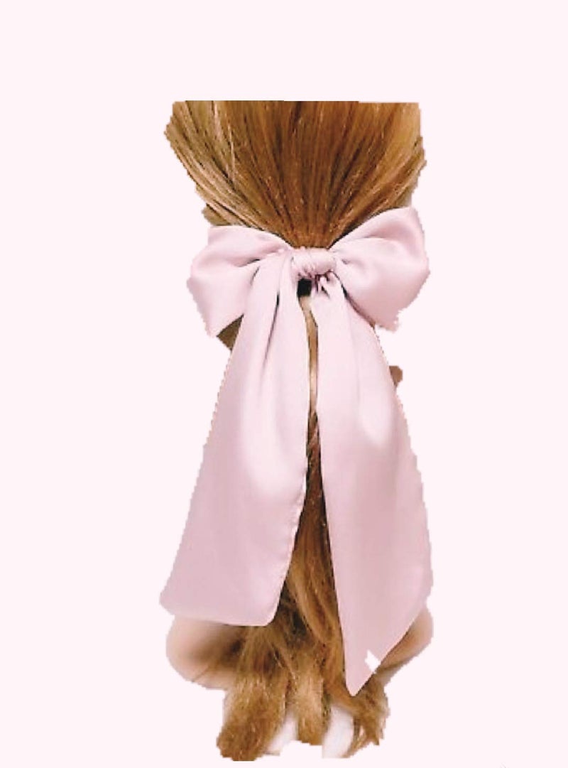 IBDA Glossy Premium Bow Knotted Scrunchies Handmade with Bobble Tie Head Accessories Long Silk Hair Ties Pink Black CreamWhite Adjustable Size Pack of 3 - Image 4