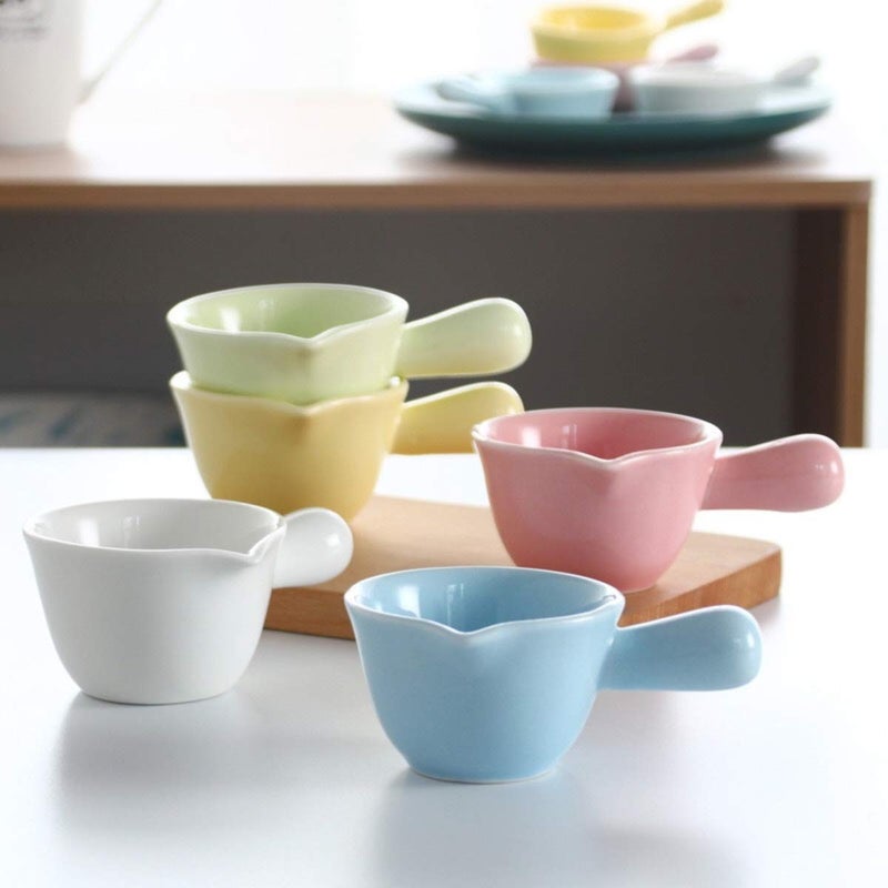 Keponbee Small Sauce Bowls 2 OZ Cute Dip Bowls Set of 5 with Handle Colorful Ceramic Creamer Cup Mini - Mixed 5 Color - Image 3