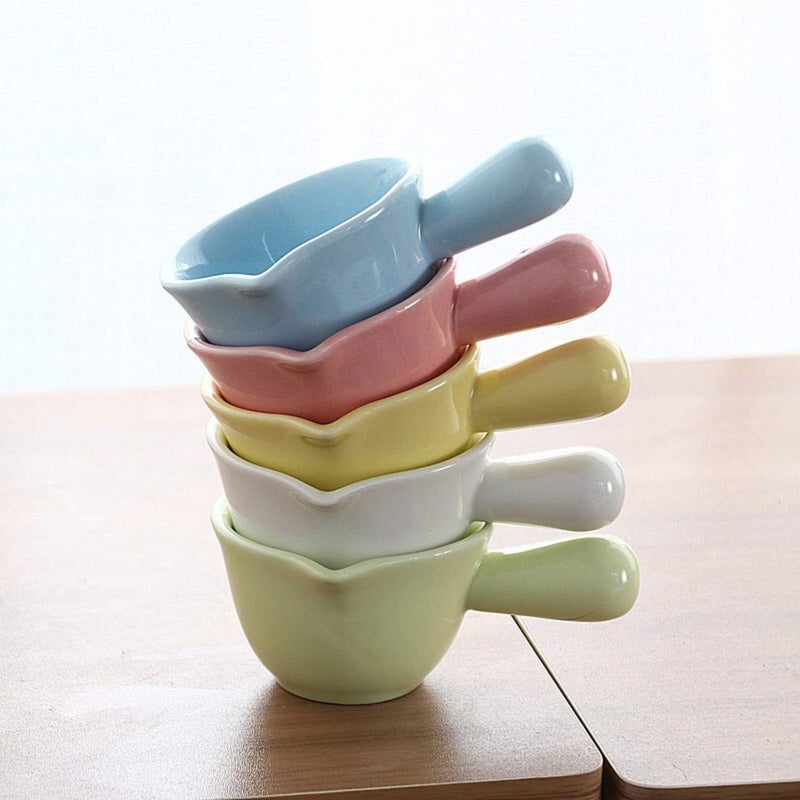Keponbee Small Sauce Bowls 2 OZ Cute Dip Bowls Set of 5 with Handle Colorful Ceramic Creamer Cup Mini - Mixed 5 Color - Image 5