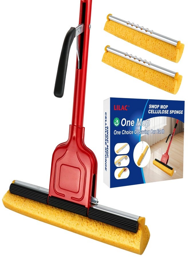 Lilac Compressed Cellulose Sponge Mop with 2 Roller swop mop Heads Suitable for Wood, Ceramic Tiles and Other Flat and Smooth Floors (1 Handle and 2 Heads) - Image 1