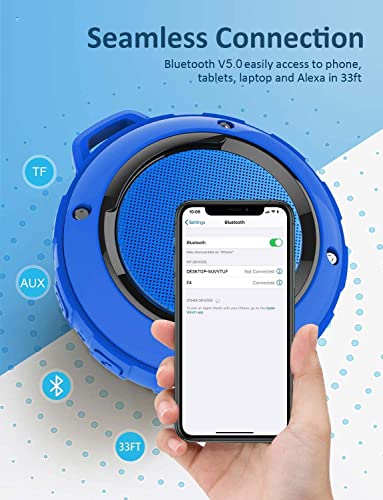 Kunodi Bluetooth Shower Speaker with IPX7 Waterproof, Dynamic Lights, Crisp Clear Sound, True Wireless Stereo, Clip Portable for Pool Beach Boat Kayak Float Golf - Image 5