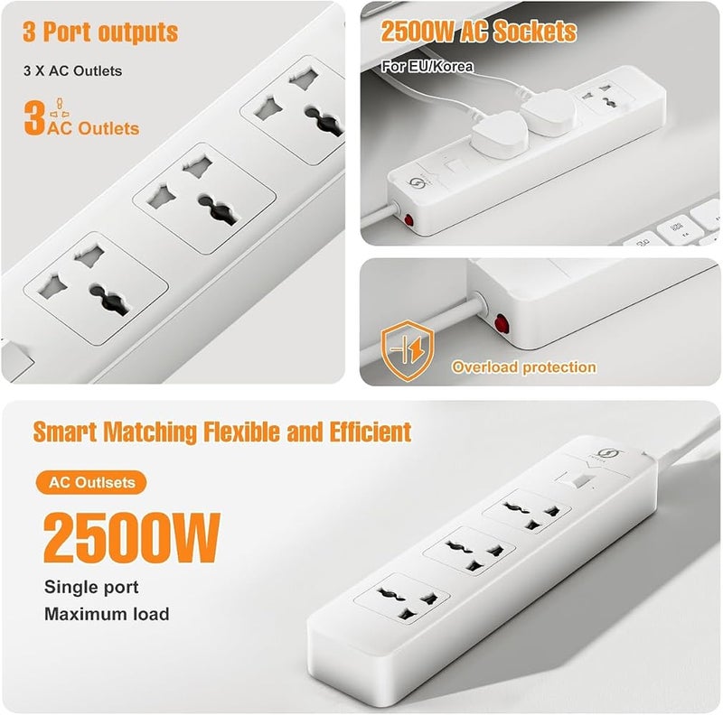 INFLUX Extension Cord 3 Outlets 3 Meters, Line Filter with Surge Protection, Universal Plug, 13A 250V, 3-Pin UK Plug, Overload Protection for Home, Office and - Image 5