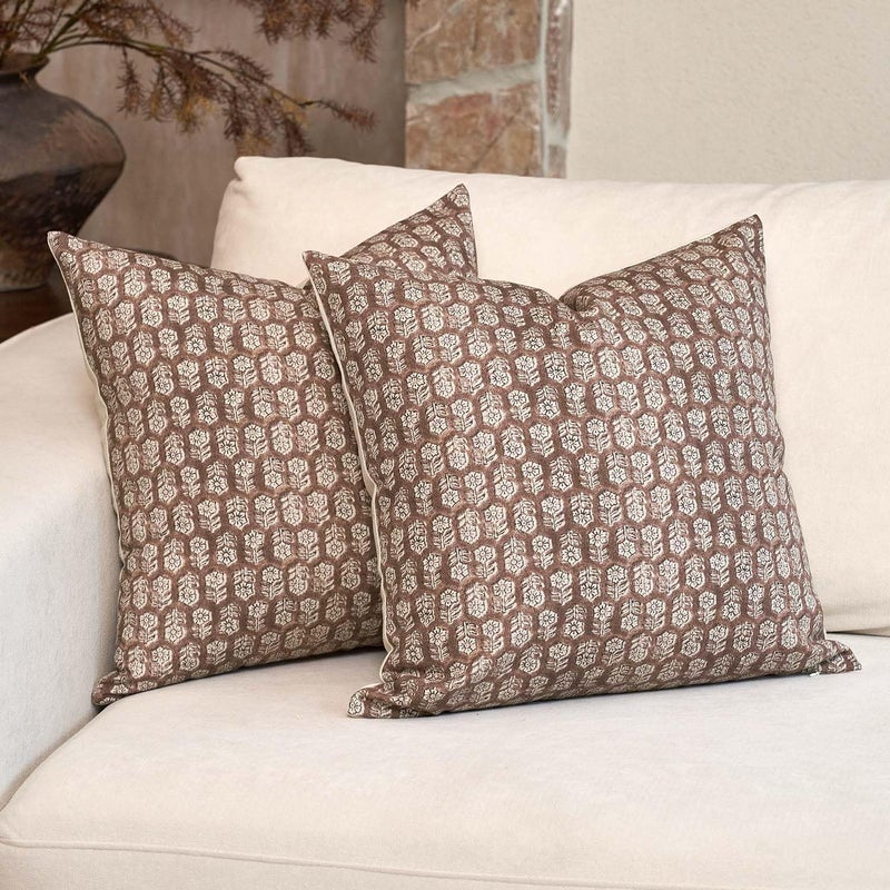 DOMVITUS Floral Pillow Covers Set of 2 Throw Pillow Covers 18x18 Floral Print Neutral Accent Decorative Pillow Covers for Living Room Bed Cognac Brown