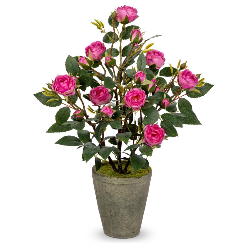 Hollyone Artificial Flower Plants Camellia Pink Roses Faux Potted Plant with Cement Pot Fake Silk Flower Rose Camellias Flower Arrangement Office Home Decor Bathroom Shelf Desk Decoration 15 Inch - Image 1