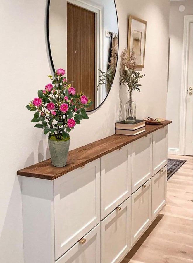 Hollyone Artificial Flower Plants Camellia Pink Roses Faux Potted Plant with Cement Pot Fake Silk Flower Rose Camellias Flower Arrangement Office Home Decor Bathroom Shelf Desk Decoration 15 Inch - Image 5