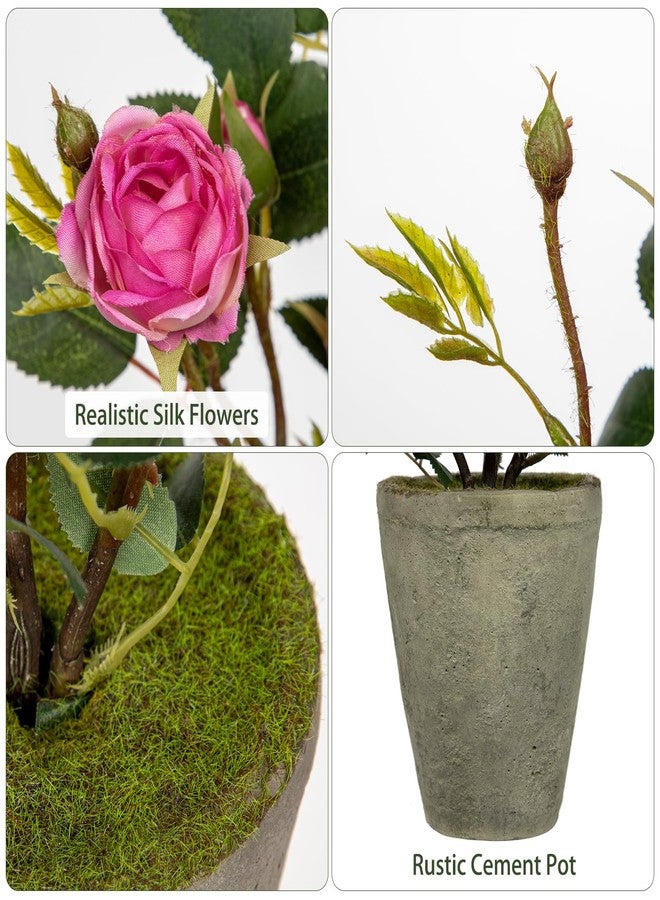 Hollyone Artificial Flower Plants Camellia Pink Roses Faux Potted Plant with Cement Pot Fake Silk Flower Rose Camellias Flower Arrangement Office Home Decor Bathroom Shelf Desk Decoration 15 Inch - Image 3