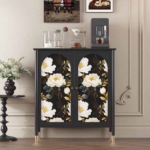 VOLEAAR Vintage Dark Floral Wallpaper Peel and Stick, White Peony Flower with Gold Leaf Removable Contact Paper for Bedroom Cabinet Drawer, Boho Botanical Wall Decor Black White Gold 17.5" x 118" - Image 2
