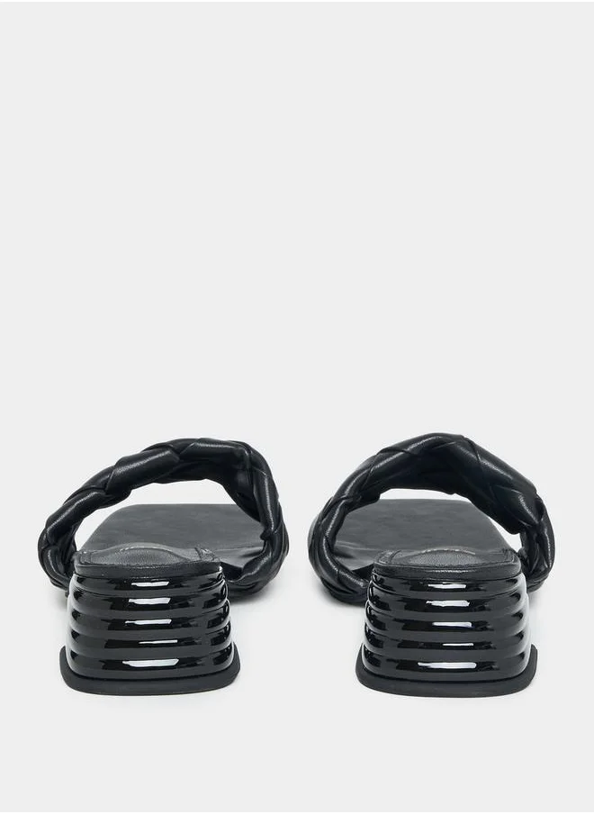 Styli Weave Strap Block Heel Sandals