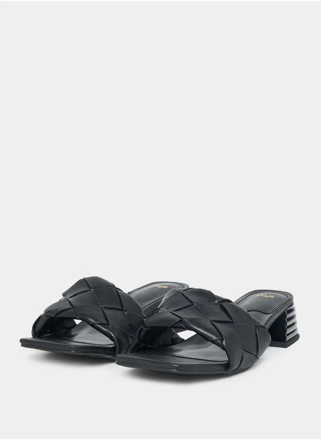 Styli Weave Strap Block Heel Sandals