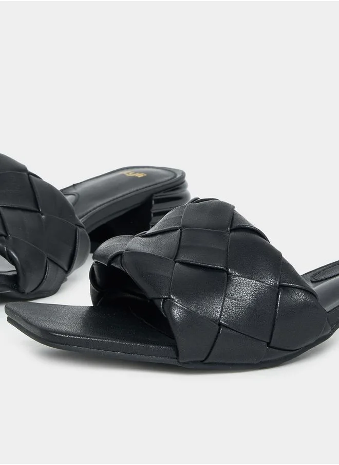 Styli Weave Strap Block Heel Sandals