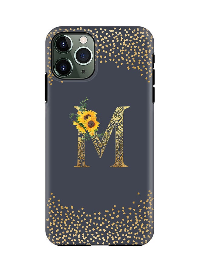 Stylizedd Monogram Tough Cover for Apple iPhone 11 Pro Case Custom Initials Letter Floral Mandala Pattern Tough Pro Dual Layer hybrid PC inner TPU protection Alphabet- M (Grey) - Image 1