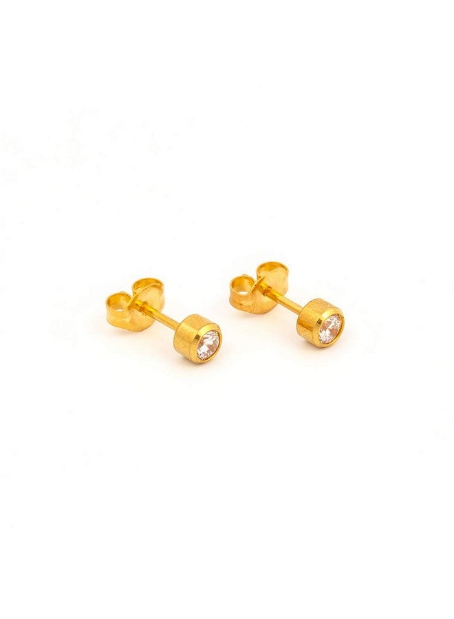 Studex 2MM Cubic Zirconia Bezel 24K Pure Gold Plated Ear Studs | Hypoallergenic | Ideal for every day wear - Image 2
