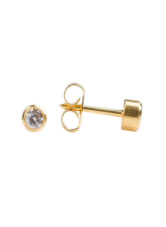 Studex 2MM Cubic Zirconia Bezel 24K Pure Gold Plated Ear Studs | Hypoallergenic | Ideal for every day wear - Image 3