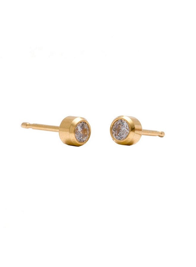 Studex 2MM Cubic Zirconia Bezel 24K Pure Gold Plated Ear Studs | Hypoallergenic | Ideal for every day wear - Image 4