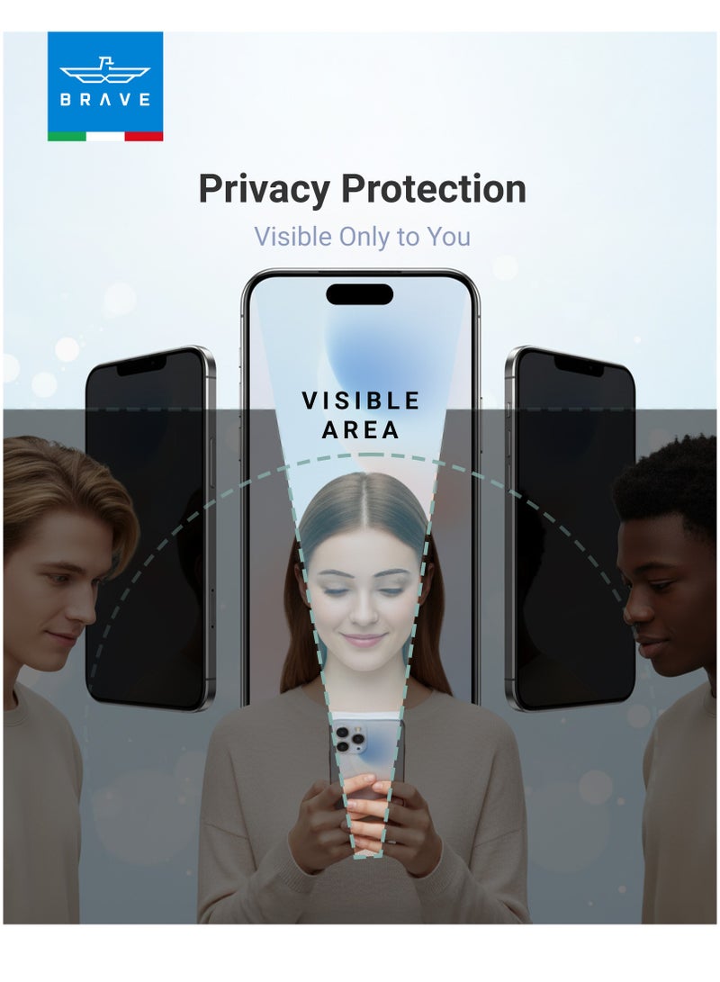 Brave iPhone 17 Pro Max Privacy HD Tempered Glass Screen Protector - Premium Privacy Protection, Edge-to-Edge Coverage, 9H Hardness Ultra Scratch Resistance, Fingerprint Resistant, Smudge-Free, Smooth Touch, Face ID Compatible, Bubble-Free Installation with Tray, Slim and Premium Protection (Black) - Image 5