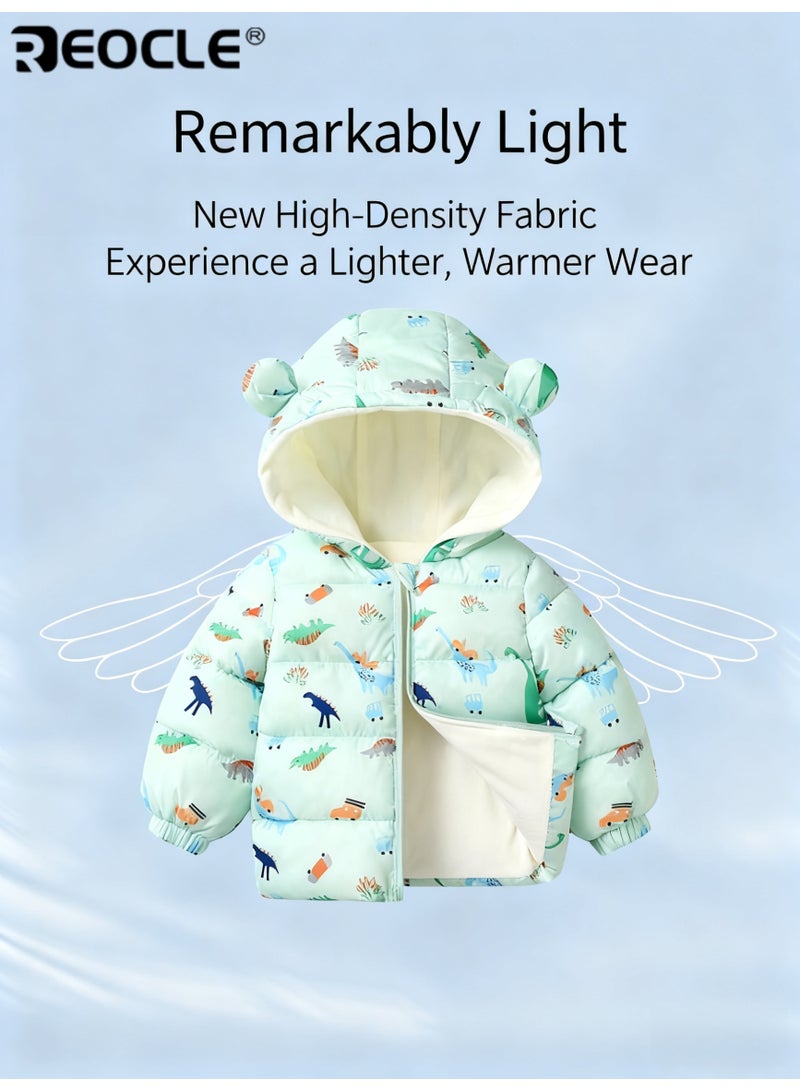 REOCLE Kid's Winter Coat with Dinosaur Ear Design and Thickened Warmth Boy Girl Padded Jacket with Plush Trim for Cold Weather Wear - Image 4
