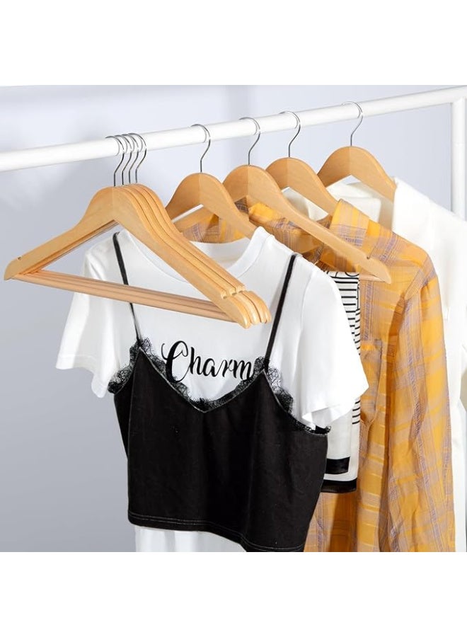 Wooden Clothes Hangers, Wood, Chrome Hooks, Suit Hangers with Notches Wooden Hangers, Wood Clothes Hangers, Durable Coat Hanger with 360-Degree Rotatable Hook, Non-Slip (100) - Image 3