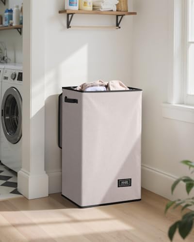 SOLEDI Laundry Hamper with Lid 90L Large Tall Collapsible Laundry Basket Clothes Hamper with Bag Removable Easy to Carry Dirty Hampers for Bedroom Bathroom Dorm College Light taupe - Image 3
