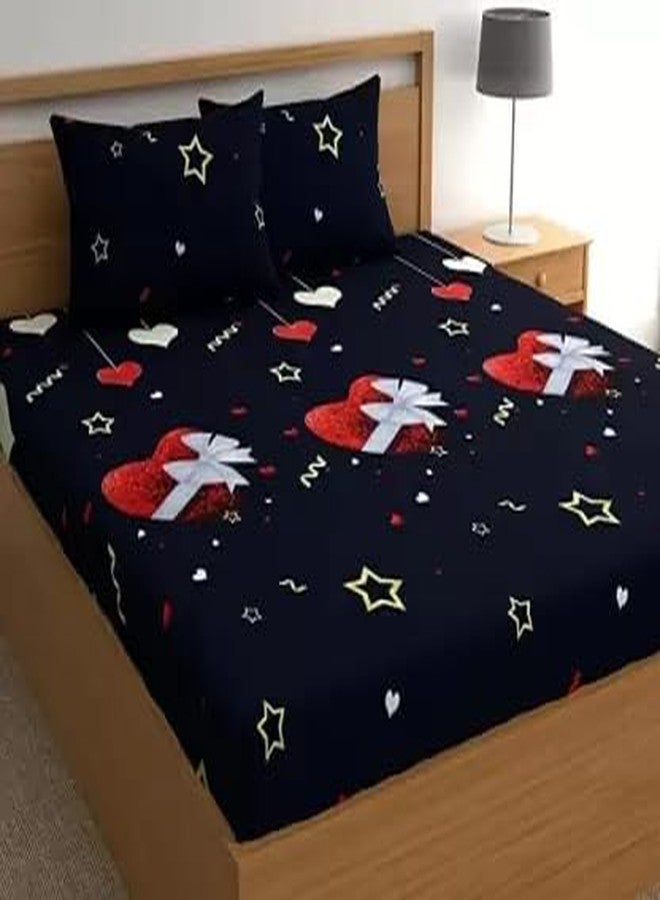 DECORUM 144 TC Microfibre Double 3D Luxury Bedsheet with 2 Pillow Covers - Queen Size (Navy Heart) - Image 1