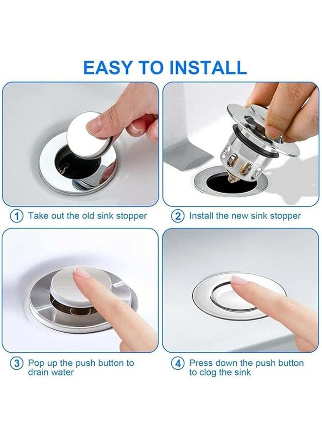 2 Pcs Bathroom Sink Drain Stopper, Universal Sink Stopper For 1.34"-1.45", Upgraded Pop Up Bathroom Sink Drain Strainer, Anti-Clogging Filter with Sink Hair Catcher (Sliver & Yellow)  - Image 3