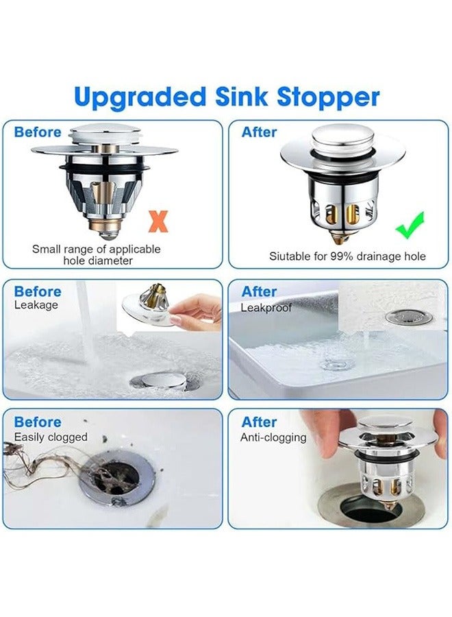 2 Pcs Bathroom Sink Drain Stopper, Universal Sink Stopper For 1.34"-1.45", Upgraded Pop Up Bathroom Sink Drain Strainer, Anti-Clogging Filter with Sink Hair Catcher (Sliver & Yellow)  - Image 4