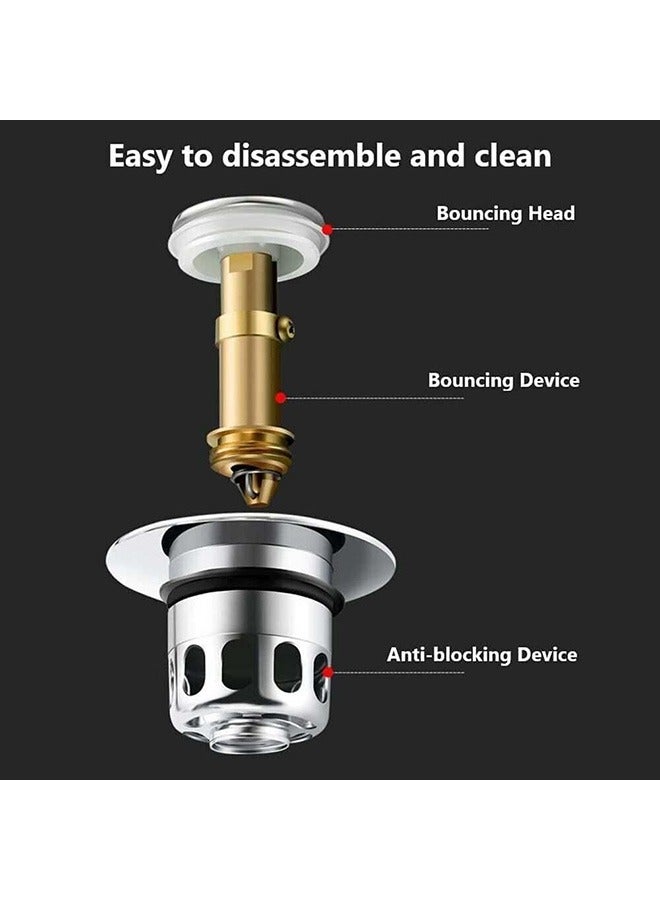 2 Pcs Bathroom Sink Drain Stopper, Universal Sink Stopper For 1.34"-1.45", Upgraded Pop Up Bathroom Sink Drain Strainer, Anti-Clogging Filter with Sink Hair Catcher (Sliver & Yellow)  - Image 5