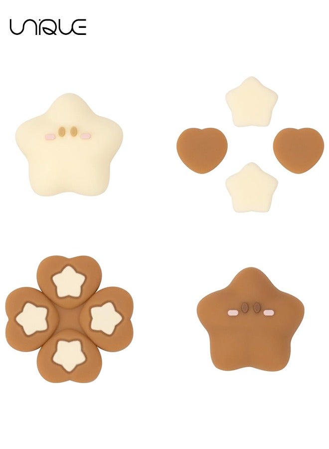 Unique 7 Piece Set Cross D-Pad Button Caps Thumb Grips Set - Compatible with Nintendo Switch/Switch OLED - Cute 3D Soft Silicone ABXY Buttons Sticker Joystick Cover Caps - Brown and Cream White Stars  - Image 1