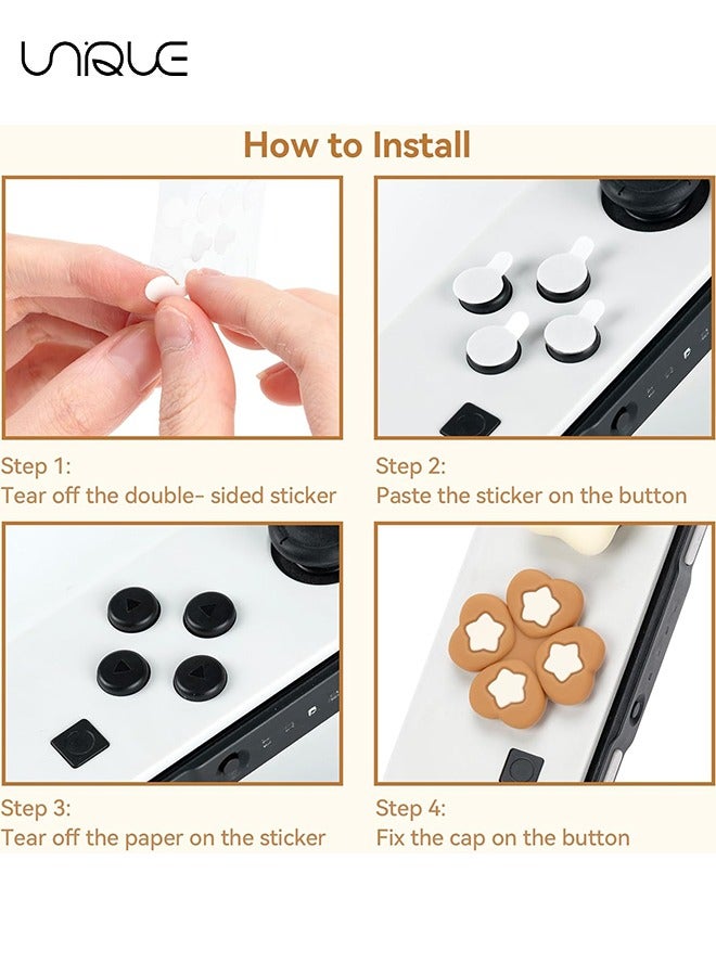 Unique 7 Piece Set Cross D-Pad Button Caps Thumb Grips Set - Compatible with Nintendo Switch/Switch OLED - Cute 3D Soft Silicone ABXY Buttons Sticker Joystick Cover Caps - Brown and Cream White Stars  - Image 5