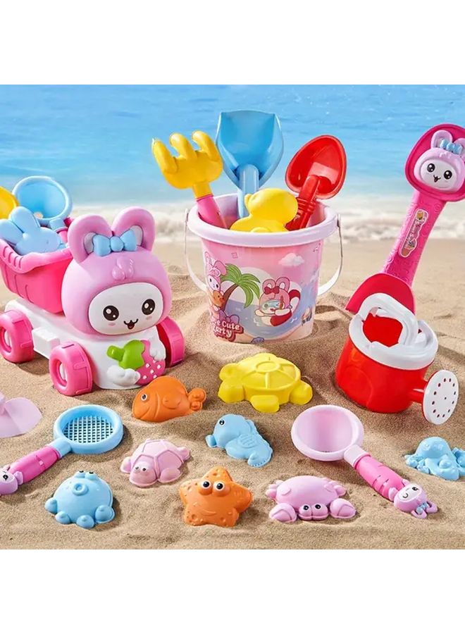 5pcs Kids Cartoon Rabbit Beach Toy Set With Funnel Sand Digging Tool Shovel - Image 2